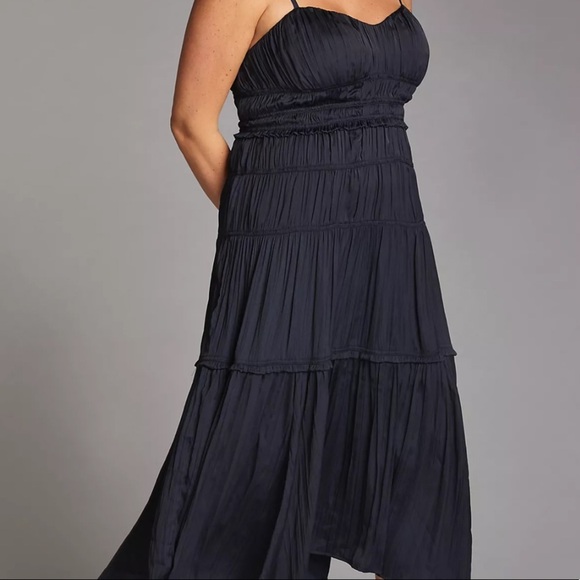 Anthropologie Silky Ruched Slip Dress in Black - Picture 8 of 16